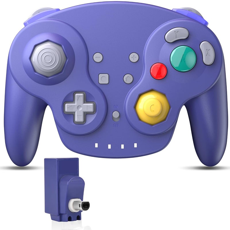 SAFFUN 2.4 GHz Wireless NGC Controller, GameCube Receiver, Compatible with GameCube Console (Rechargeable) (Plug and Play) (Built-in Vibration) Indigo - Image 1